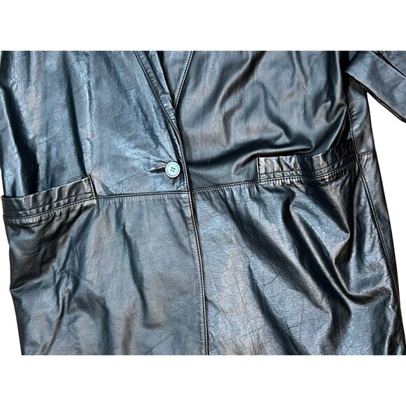 Izzi Womens VTG Leather Trench Coat Size M Black Film Noir Mafia - Picture 7 of 8